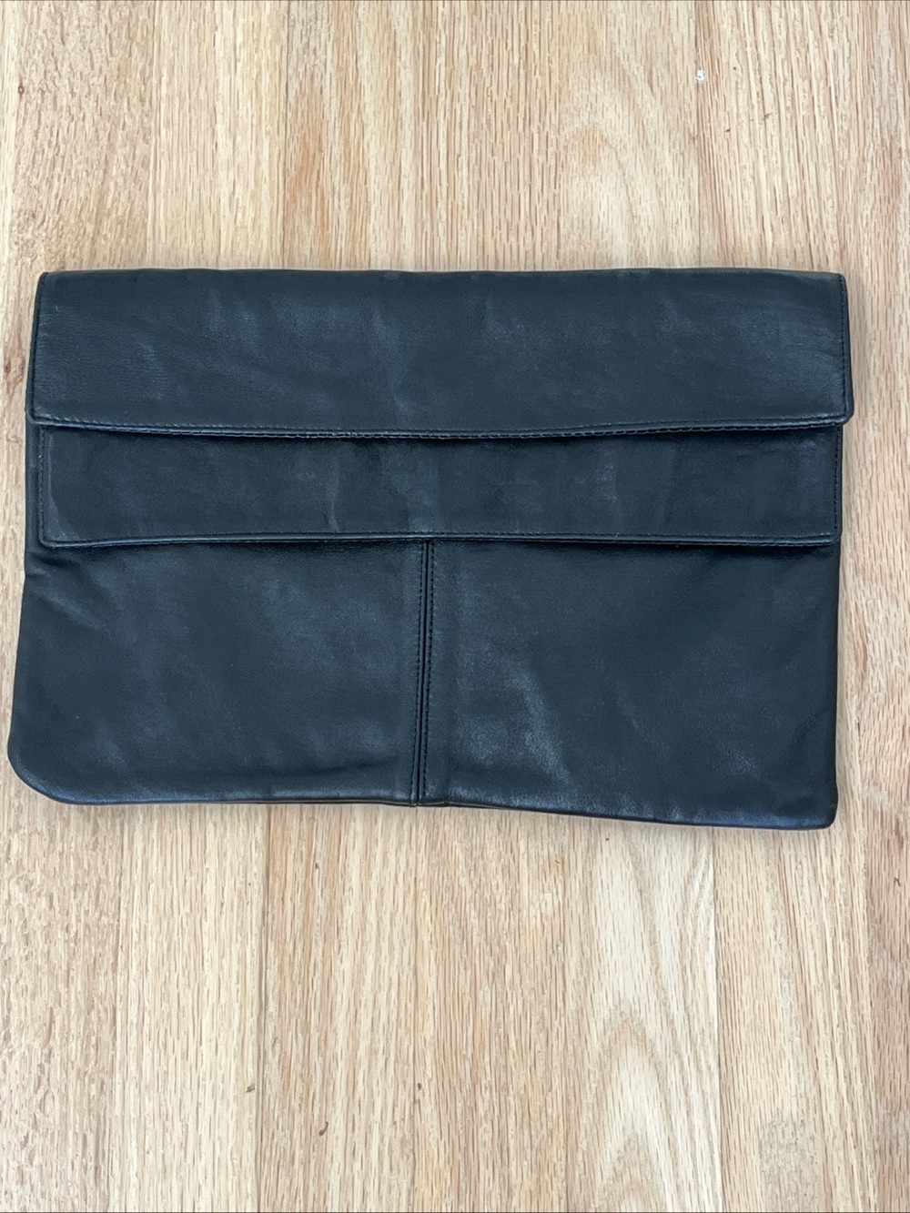 VTG Italian Leather Envelope Clutch Purse Black Soft Flat Evening Bag unbranded